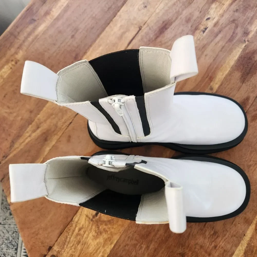 JEFFREY CAMPBELL White/Black Tanked Leather Chelsea Platform Boots size 6